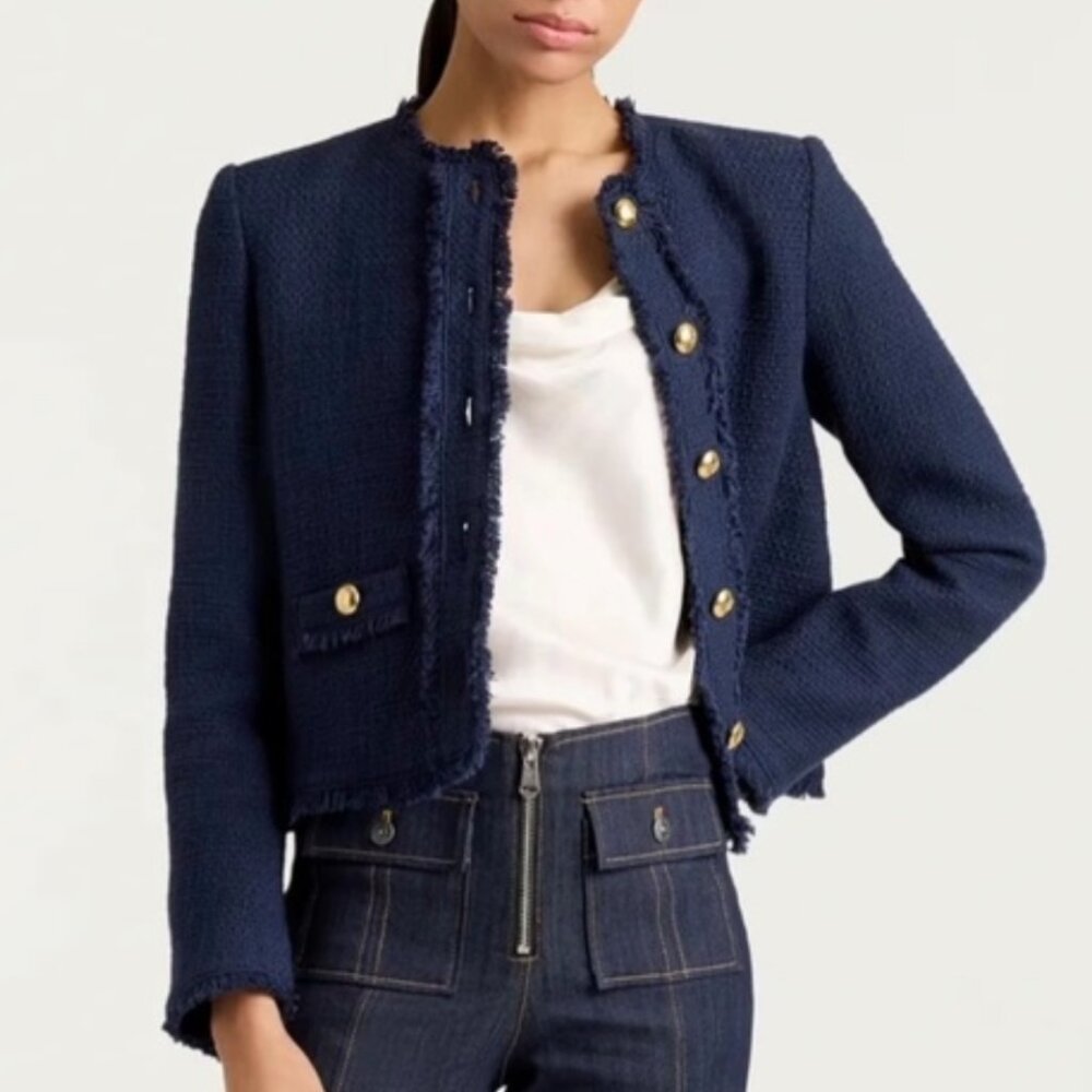 BEST NWT Cinq a Sept 5a7 Christie Jacket - Navy Blue Tweed Cocktail Party
